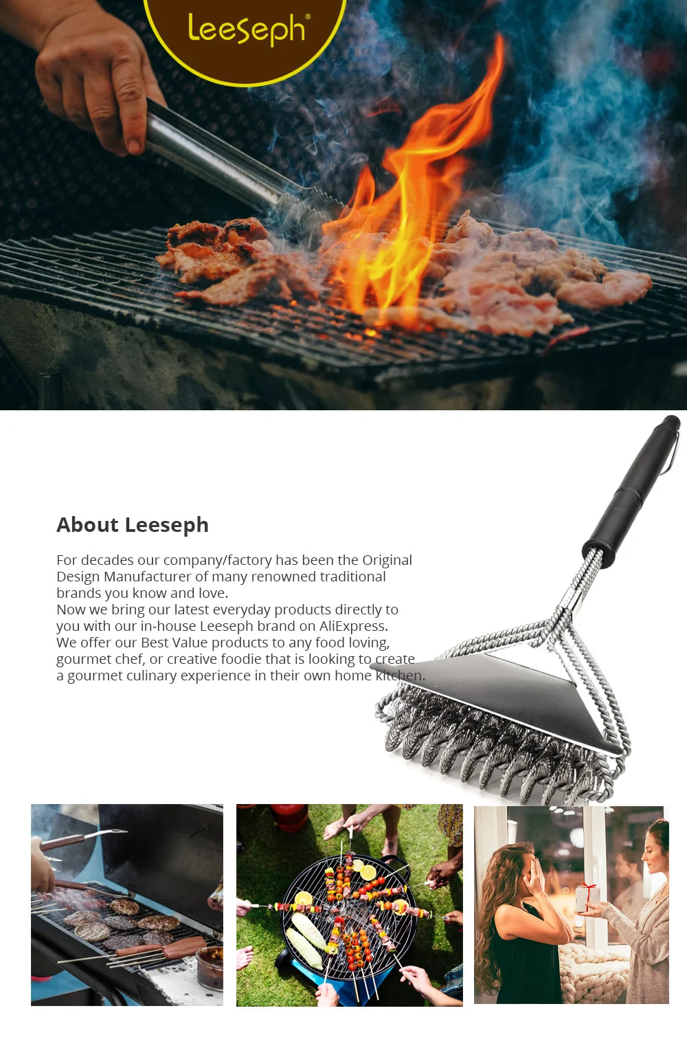 Safe Grill Brush - Bristle Free BBQ Grill Brush - Rust Resistant Stainless Steel Barbecue Cleaner - Great Grilling Accessories