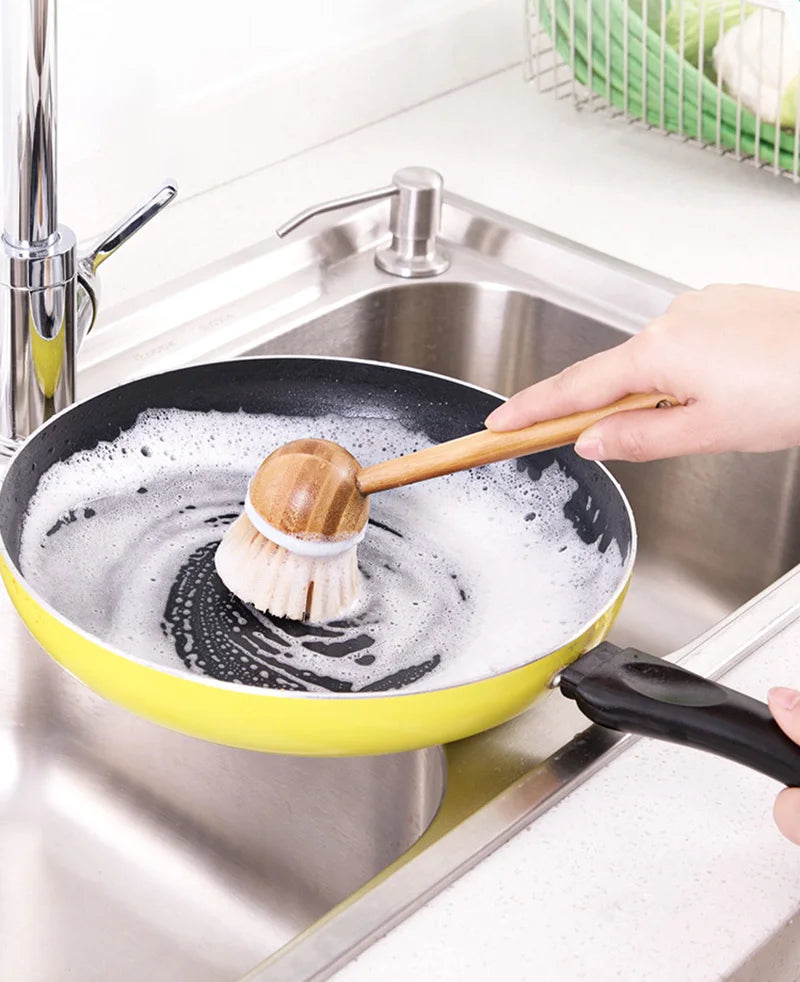 Multifunction Home Kitchen Washing Utensils Wooden Long Handle Pan Pot Cleaning Brush Dish Bowl Washing Brush Cleaning Tools