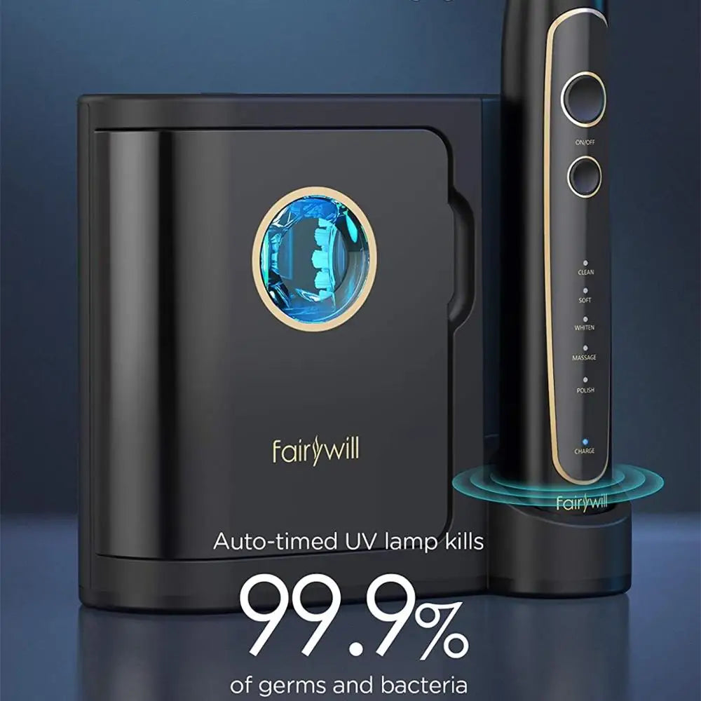 Fairywill Electric Toothbrush Ultra-Sonic Power Whitening Toothbrush with 5 Modes Wireless Charging Smart Timer 8 Brush Heads