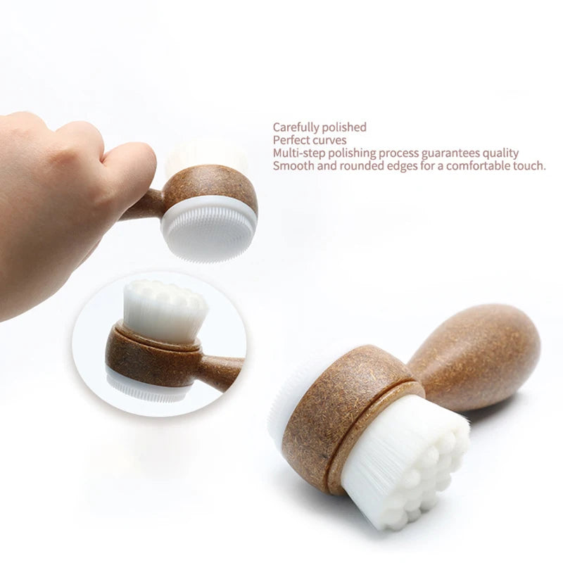 1PC Coconut Shred Handle Face Cleansing Brush Double-Sided Facial Cleanser Blackhead Removal Pore Cleaner Exfoliator Scrub Brush