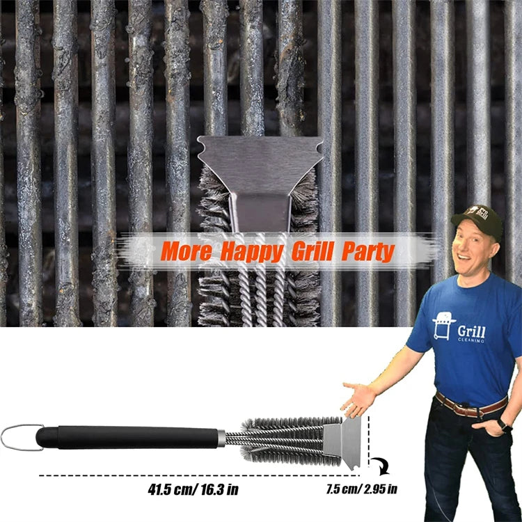 LMETJMA Safe Grill Brush and Scraper with Deluxe Handle 18 inch Grill Cleaner Brush Stainless Steel Bristle Grill Brush JT61