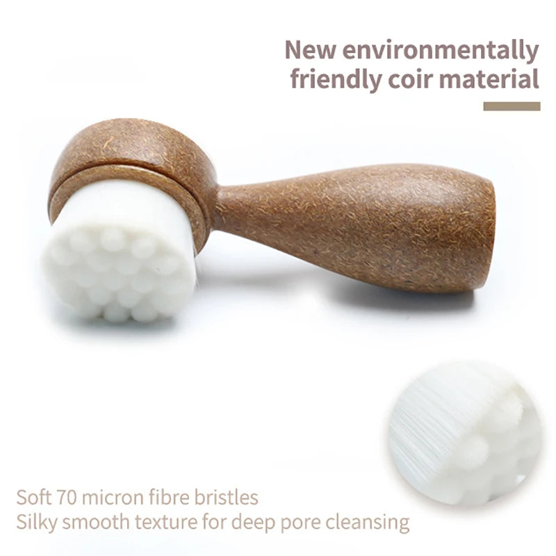 1PC Coconut Shred Handle Face Cleansing Brush Double-Sided Facial Cleanser Blackhead Removal Pore Cleaner Exfoliator Scrub Brush