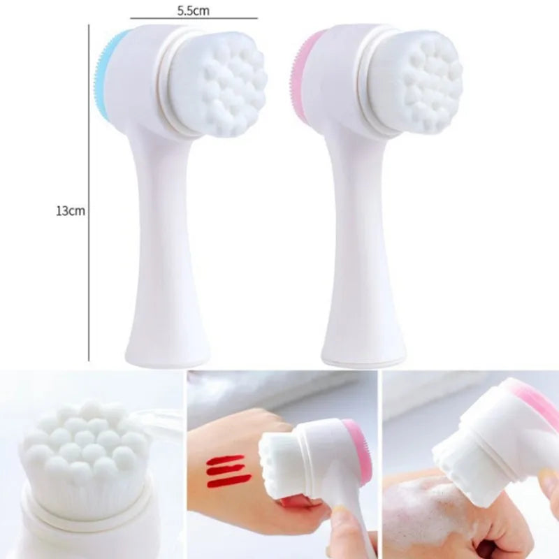 3D Double Silicone Facial Cleansing Brush Manual Massage Facial Brush Soft Bristles Exfoliator Double Sided Face Wash Brush