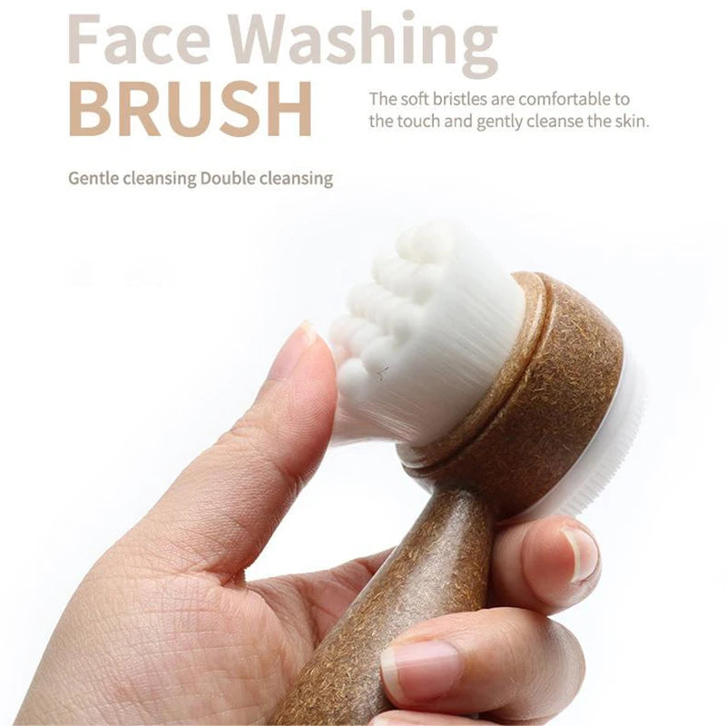 1PC Coconut Shred Handle Face Cleansing Brush Double-Sided Facial Cleanser Blackhead Removal Pore Cleaner Exfoliator Scrub Brush