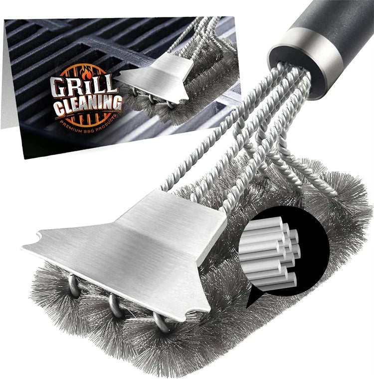 LMETJMA Safe Grill Brush and Scraper with Deluxe Handle 18 inch Grill Cleaner Brush Stainless Steel Bristle Grill Brush JT61