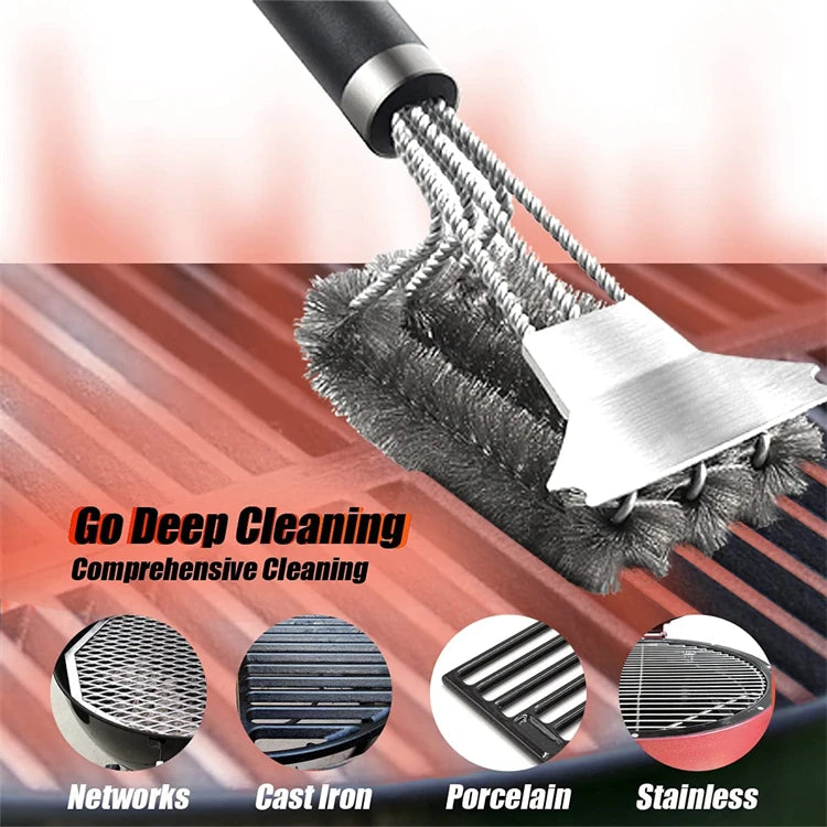 LMETJMA Safe Grill Brush and Scraper with Deluxe Handle 18 inch Grill Cleaner Brush Stainless Steel Bristle Grill Brush JT61