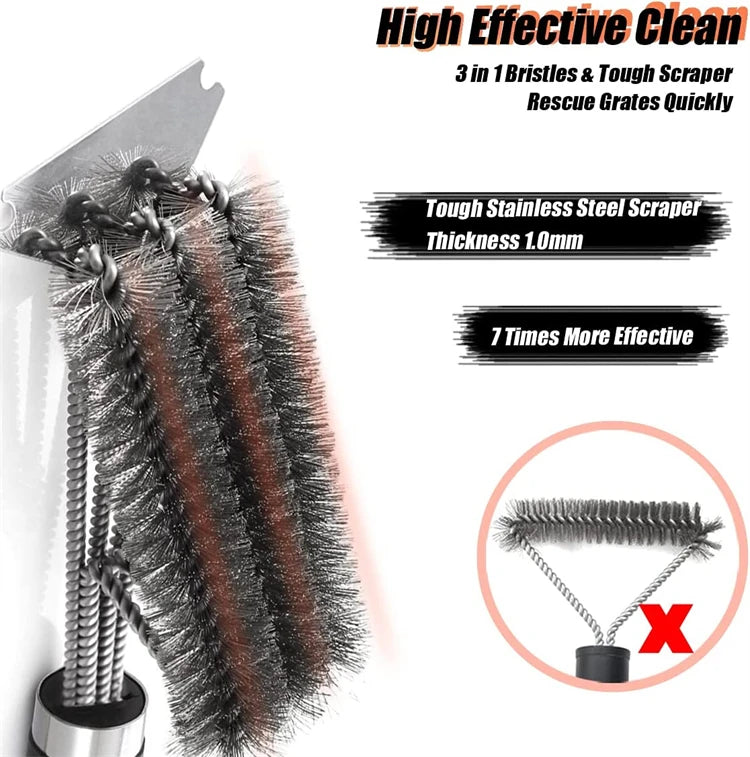 LMETJMA Safe Grill Brush and Scraper with Deluxe Handle 18 inch Grill Cleaner Brush Stainless Steel Bristle Grill Brush JT61