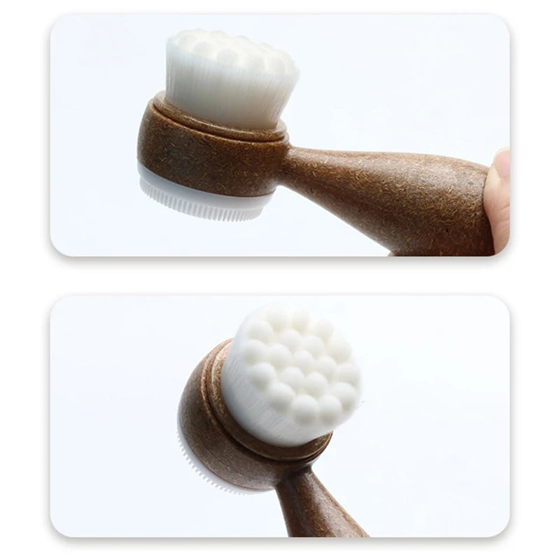 1PC Coconut Shred Handle Face Cleansing Brush Double-Sided Facial Cleanser Blackhead Removal Pore Cleaner Exfoliator Scrub Brush