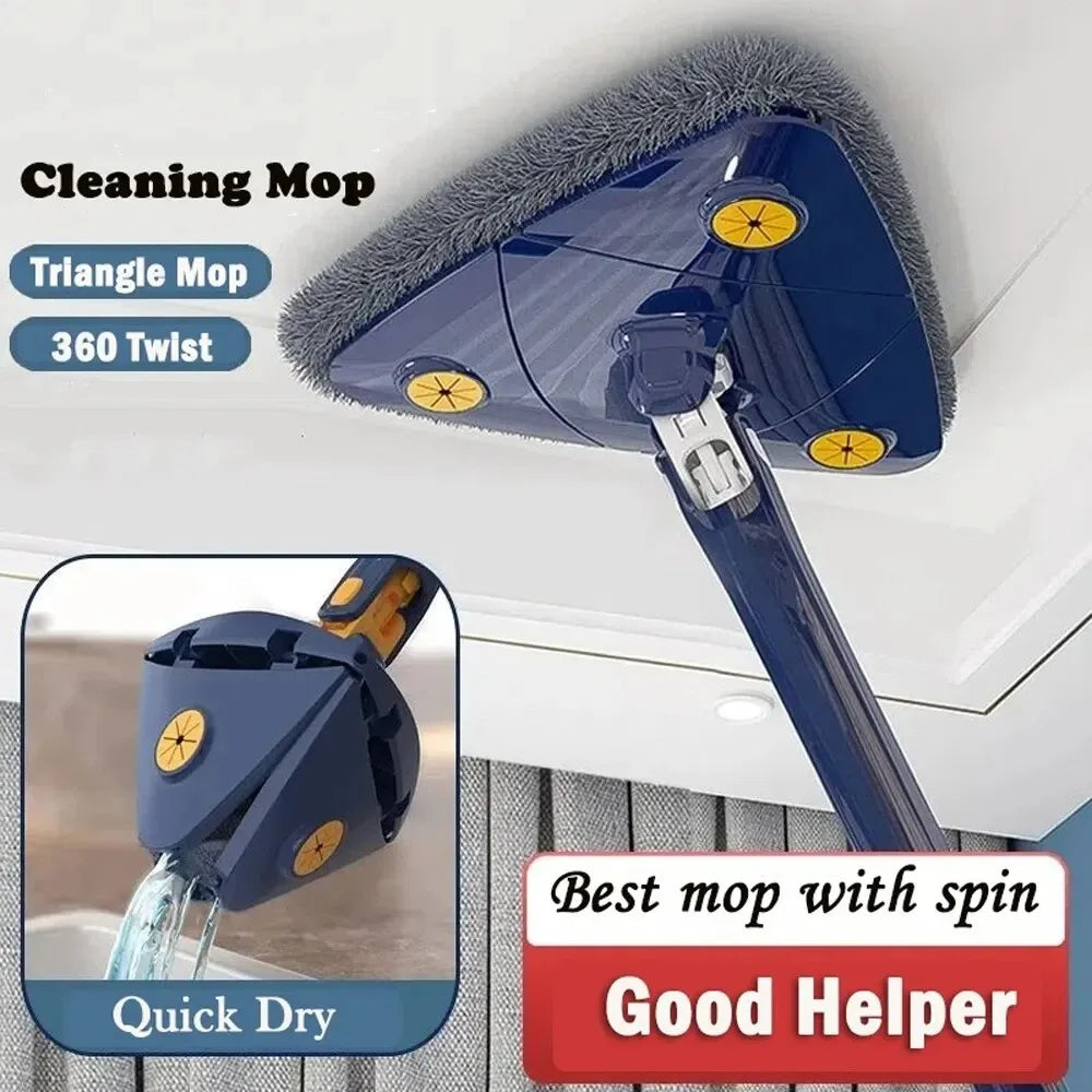 Telescopic Triangle Mop 360° Rotatable Spin Cleaning Mop Adjustable Squeeze Wet and Dry Use Water Absorption Home Floor Tools