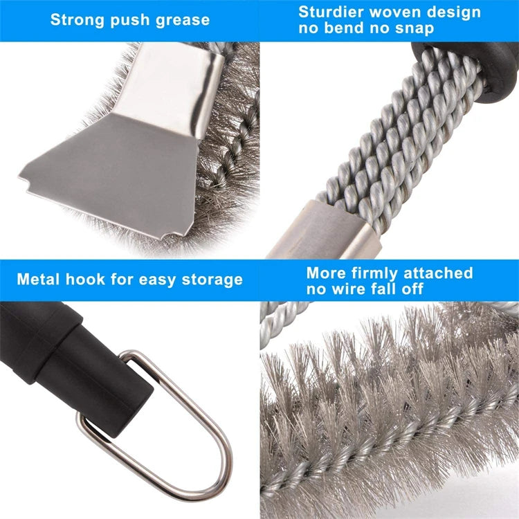 LMETJMA Safe Grill Brush and Scraper with Deluxe Handle 18 inch Grill Cleaner Brush Stainless Steel Bristle Grill Brush JT61