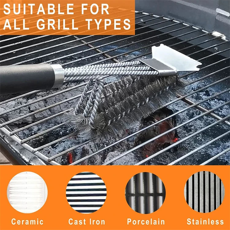 LMETJMA Safe Grill Brush and Scraper with Deluxe Handle 18 inch Grill Cleaner Brush Stainless Steel Bristle Grill Brush JT61