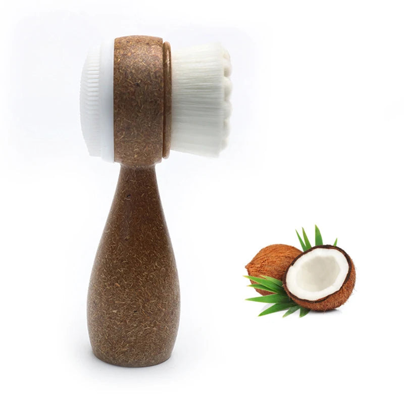 1PC Coconut Shred Handle Face Cleansing Brush Double-Sided Facial Cleanser Blackhead Removal Pore Cleaner Exfoliator Scrub Brush