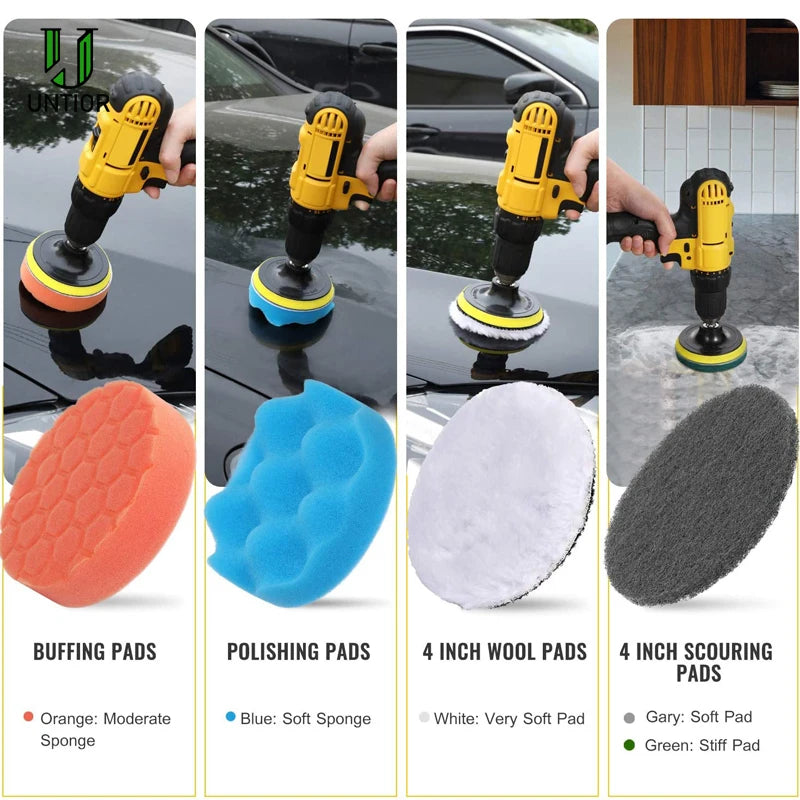 UNTIOR Electric Drill Brush Attachment Set Power Scrubber Brush Car Polisher Kitchen Bathroom Cleaning Tool Car Detailig Brushes