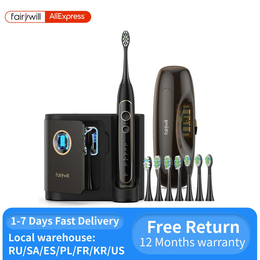 Fairywill Electric Toothbrush Ultra-Sonic Power Whitening Toothbrush with 5 Modes Wireless Charging Smart Timer 8 Brush Heads