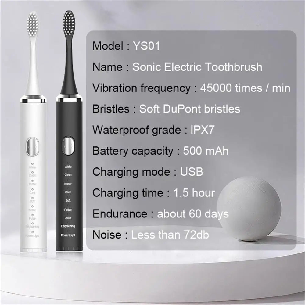 Electric Toothbrush Sonic Tooth Brush 8 Modes Deep Cleaning Teeth With Box to Travel for Men and Women Adult USB Charge YS01