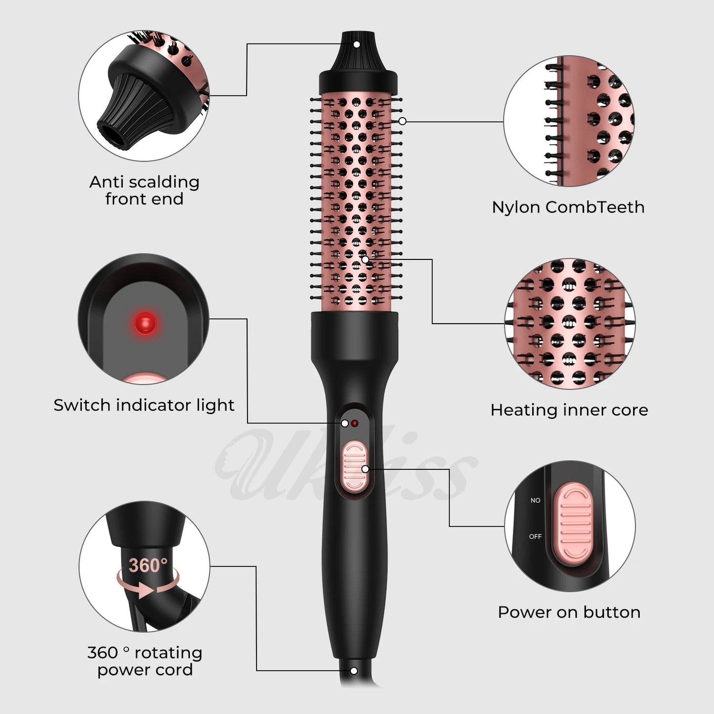 Thermal Brush Heated Curling Iron Brush 32mm Round Brush Ceramic Hair Curler Roller Volumizing Brush  Curling Comb Styling Tools