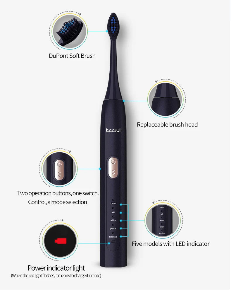 Multi function Electric Toothbrush Rechargeable Inductive Charging Adult Smart Ultrasonic Automatic Toothbrush holder 4 Heads