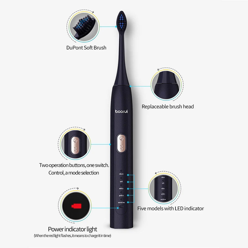 Multi function Electric Toothbrush Rechargeable Inductive Charging Adult Smart Ultrasonic Automatic Toothbrush holder 4 Heads