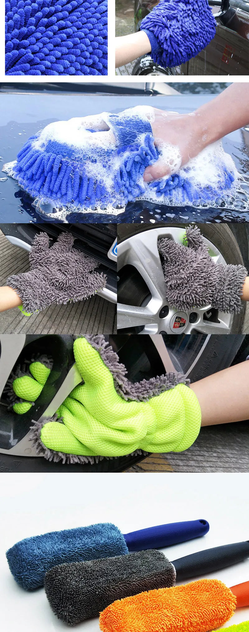 Chenille Car Wash Gloves Microfiber Wipe Car Sponge Scratch Free Car Wash Cleaning Coral Velvet Double-Sided Car Cleaning Tool