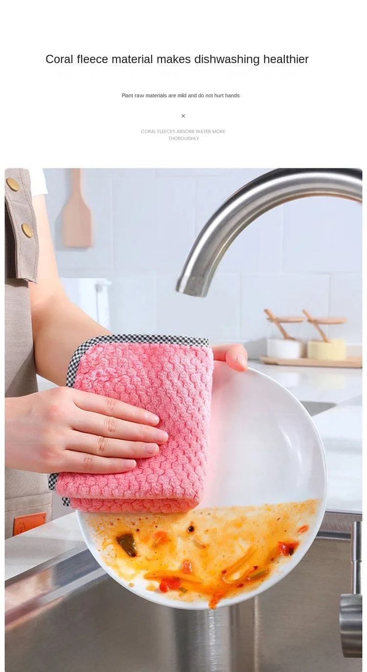 Kitchen towel Rag microfiber kitchen rag dish cloth non-stick oil thickened table cleaning cloth absorbent scouring pad home