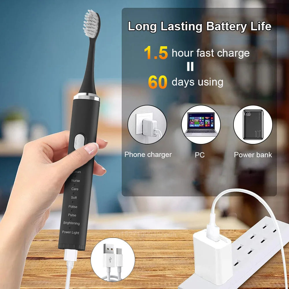 Electric Toothbrush Sonic Tooth Brush 8 Modes Deep Cleaning Teeth With Box to Travel for Men and Women Adult USB Charge YS01