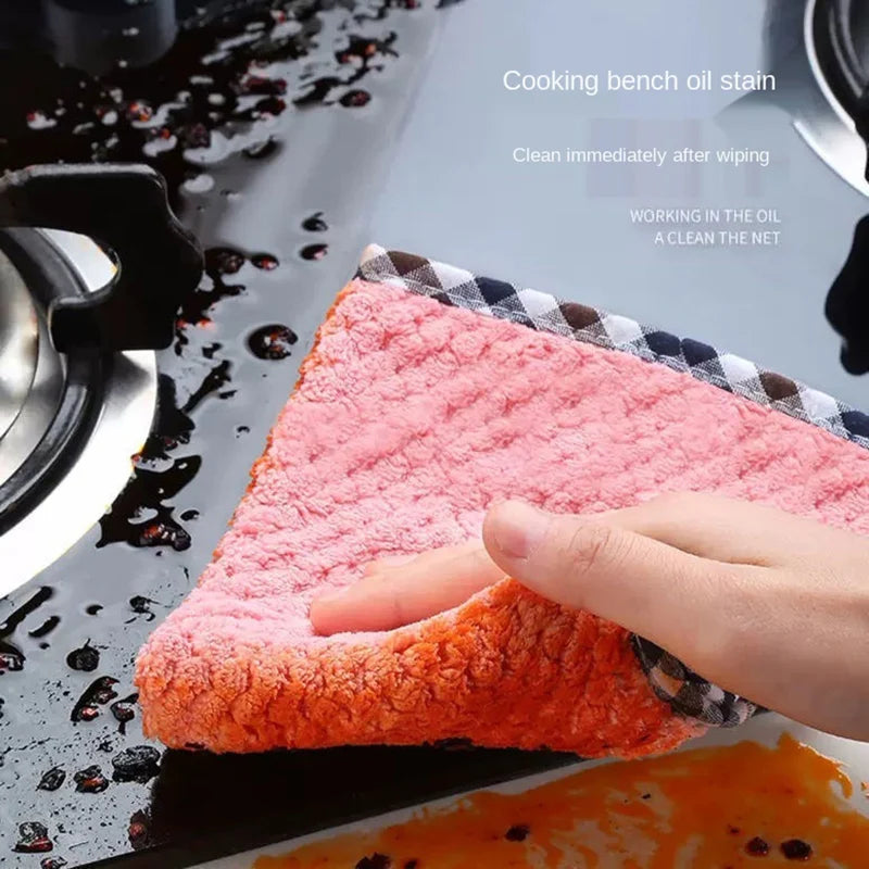 Kitchen towel Rag microfiber kitchen rag dish cloth non-stick oil thickened table cleaning cloth absorbent scouring pad home