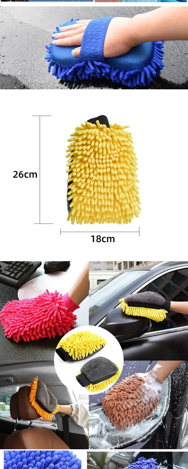 Chenille Car Wash Gloves Microfiber Wipe Car Sponge Scratch Free Car Wash Cleaning Coral Velvet Double-Sided Car Cleaning Tool