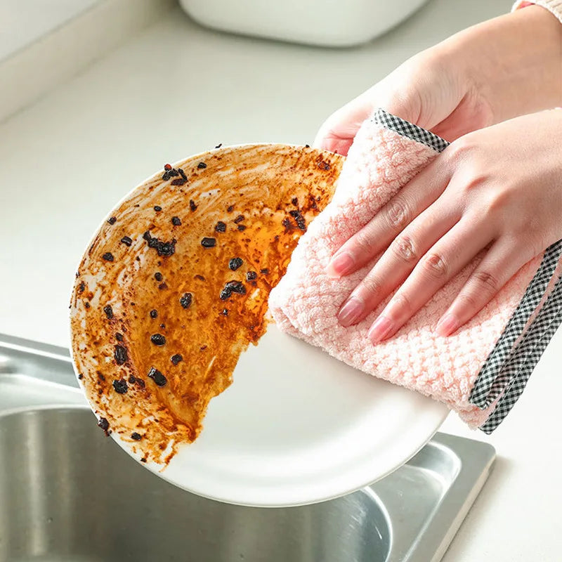 Kitchen towel Rag microfiber kitchen rag dish cloth non-stick oil thickened table cleaning cloth absorbent scouring pad home