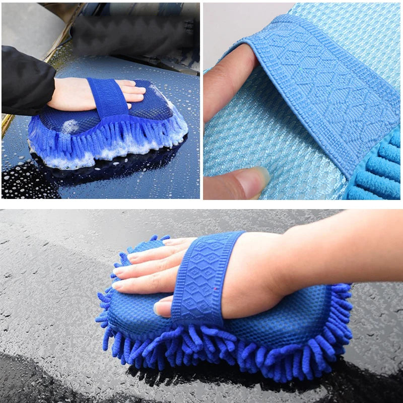 Chenille Car Wash Gloves Microfiber Wipe Car Sponge Scratch Free Car Wash Cleaning Coral Velvet Double-Sided Car Cleaning Tool