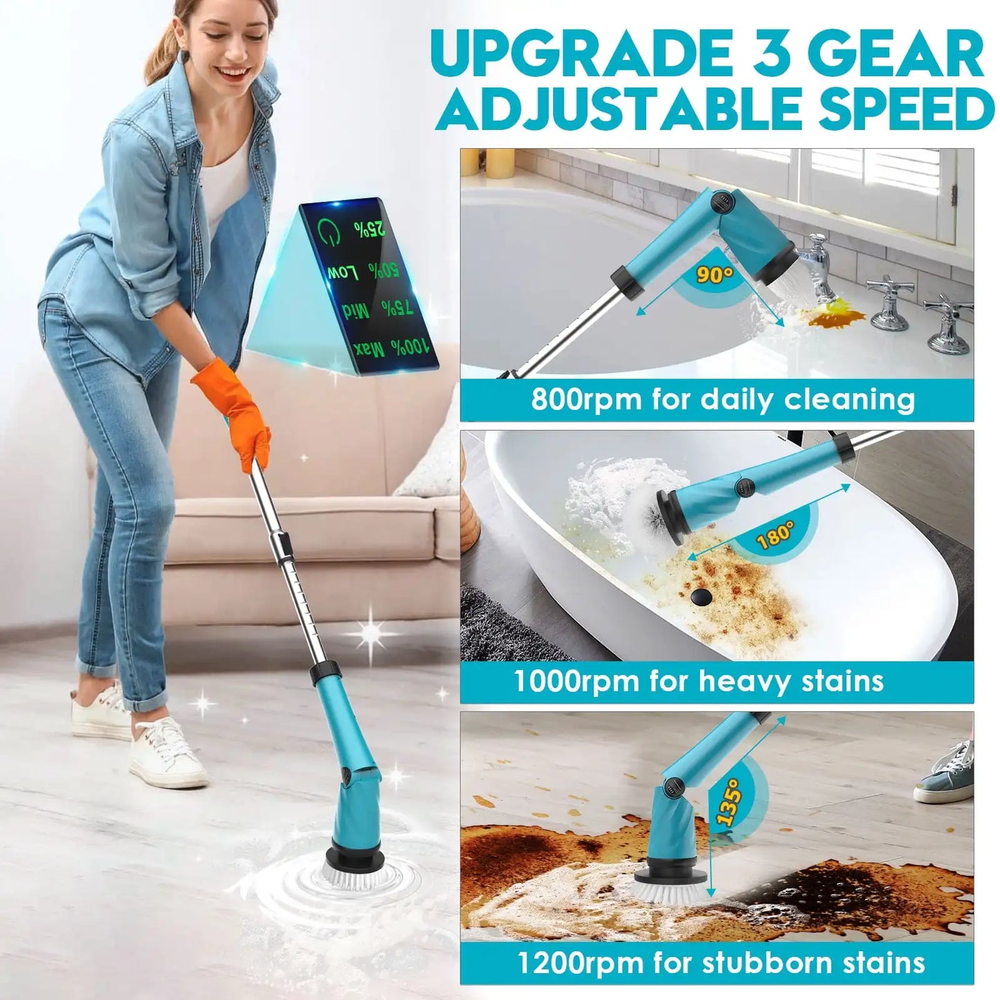 Electric Spin Scrubber 21V Cordless Cleaning Brush